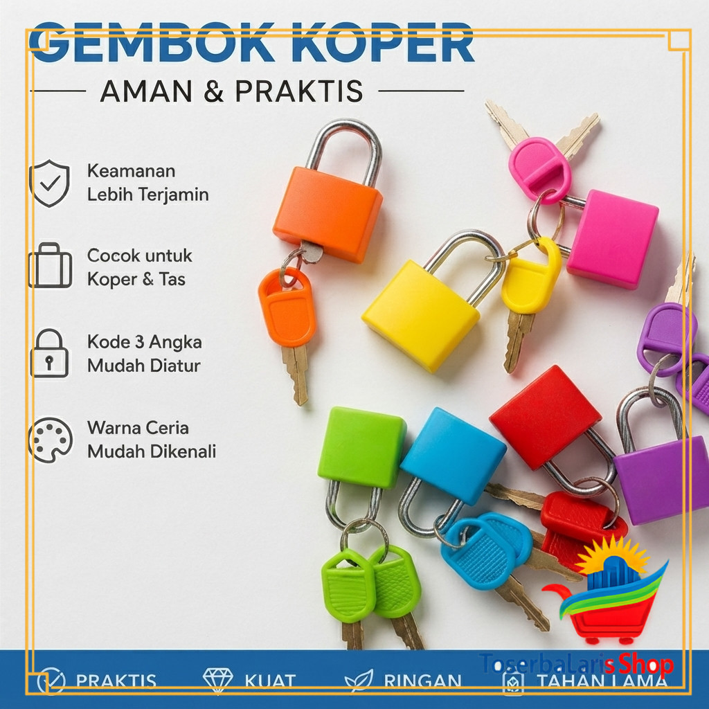 Gembok Koper Kecil Warna Warni Lucu Plus 2 Anak Kunci Bahan Kuat Anti Karat Kualitas Premium Sangat 