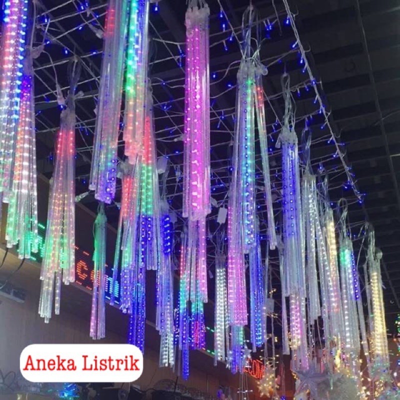 LAMPU METEOR LED HUJAN 7WARNA 50CM RGB 1SET 10BATANG FULL COLOUR JATUH RAIN SNOW TAMAN HIAS