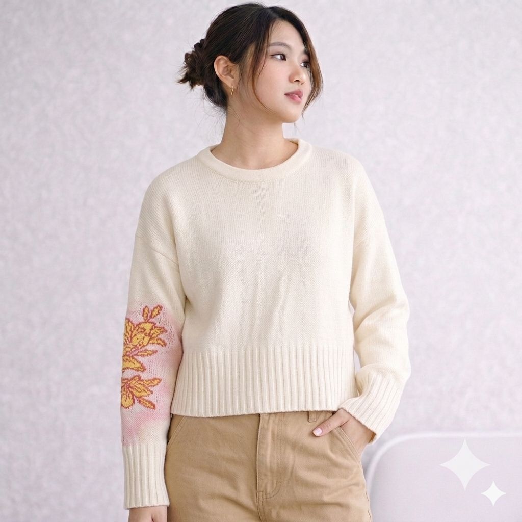 Noura Croptop Rajut Premium Oversize Motif Bunga