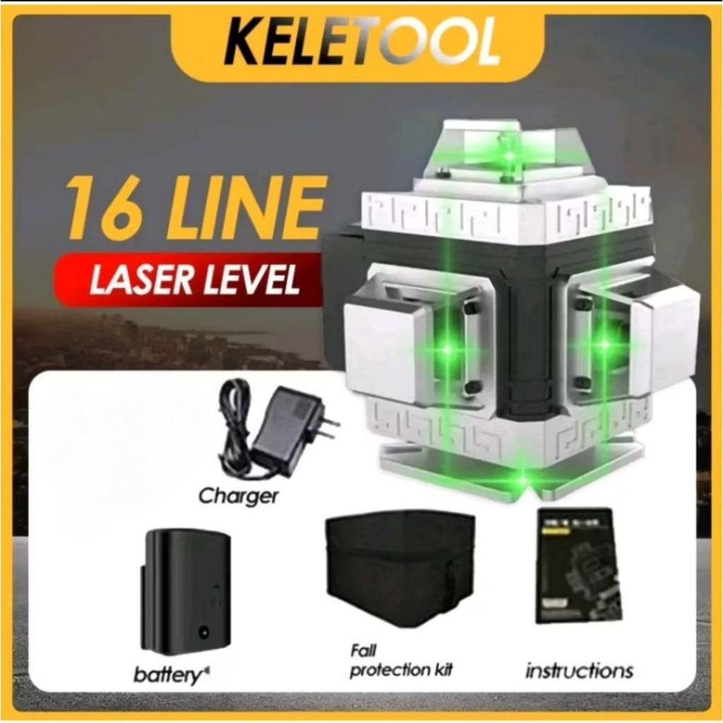 Waterpas Laser Waterpass green Lot Leveling Laser 16 Line 4D 360° Sinar Hijau Akurasi Mesin Otomatis