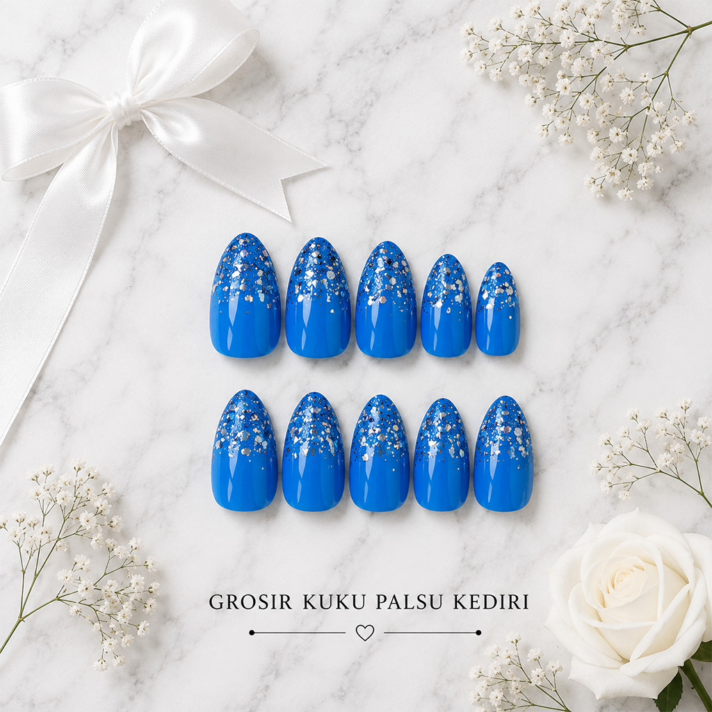 FREE LEM - Press on nails handmade warna biru| Fake nail nails| Kuku palsu nail art lem aesthetic| N
