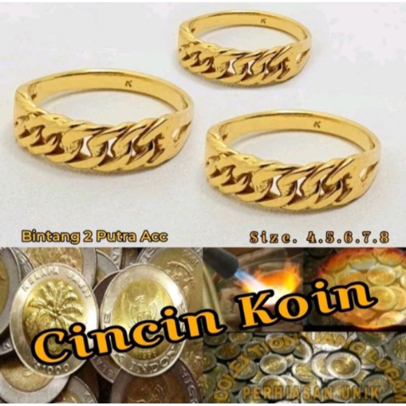 Cincin Lapis Logam Koin 1000 Rupiah 1991 TA1414 Emas Tua Anti Karat Terviral