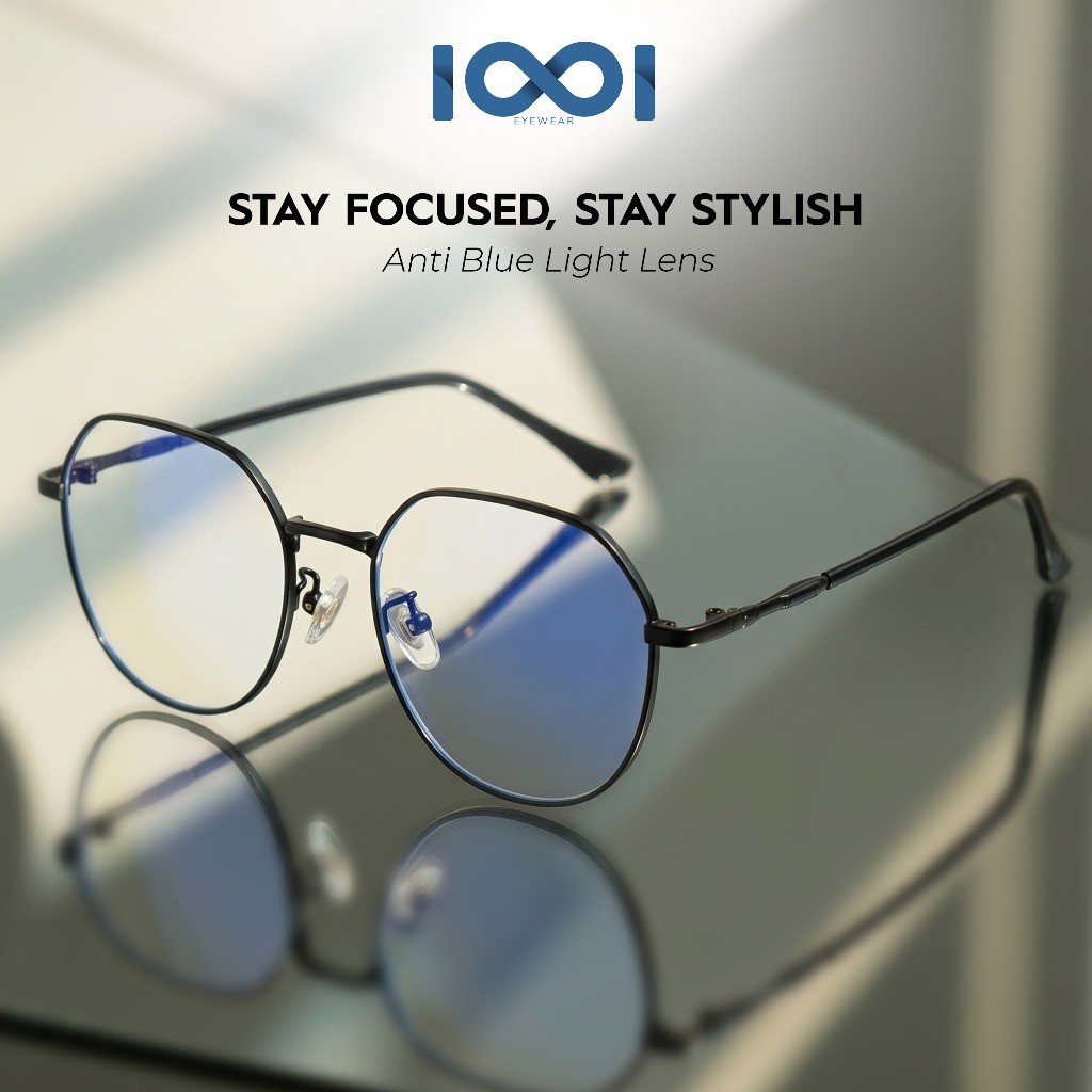 IOOI Eyewear -  Kacamata Frame Bulat Classy Lensa Bisa Minus Photocromic Blueray Pria Wanita 65085