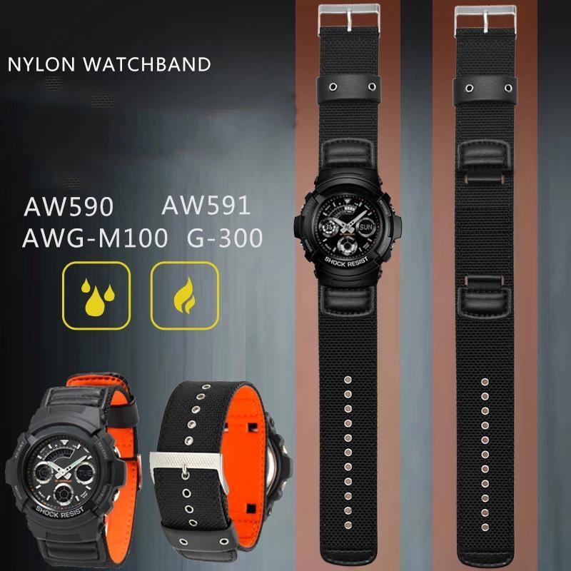 Nylon Leather Watch Strap for Casio AW-591MS AW-590 AWG-M100/101 G-300 DW5600 GW-5000 5035 GW-M5610 