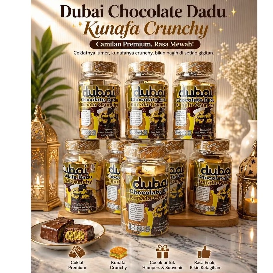 Dubai Chocolate Dadu Kunafa Crunchy/isi 17 pcs per toples/dijual 2000an/jajanan anak-anak jaman now.