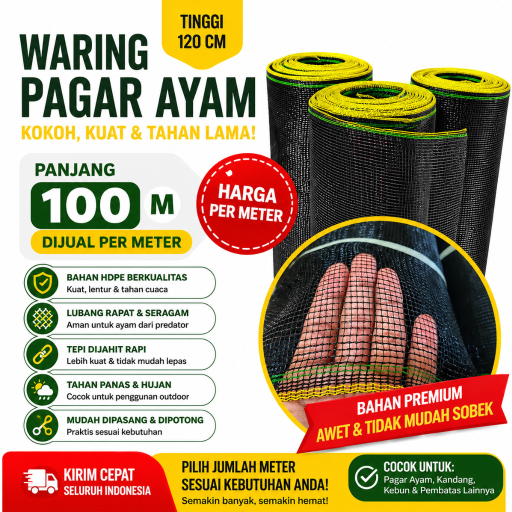 Jaring Waring TL Hitam / Waring Jaring Murah Harga Permeter / Waring 100 Meter