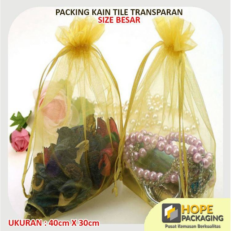 HOPE BOX | [5 Pcs] Pouch Serut Kain Tile Transparan / Pouch Souvenir Wedding / Kantong Kain Tile Kos