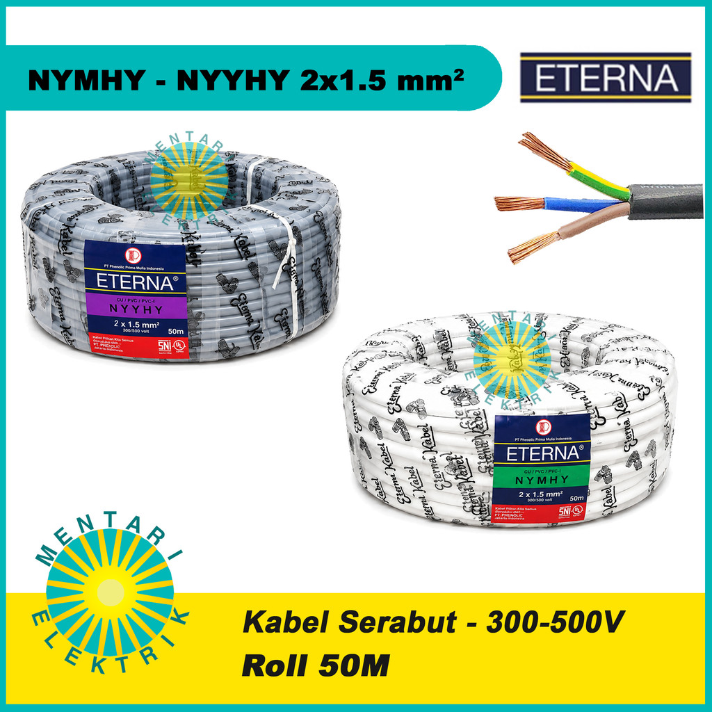ETERNA Kabel Serabut NYMHY / NYYHY 2x1.5 2x1,5 ROLL 50M