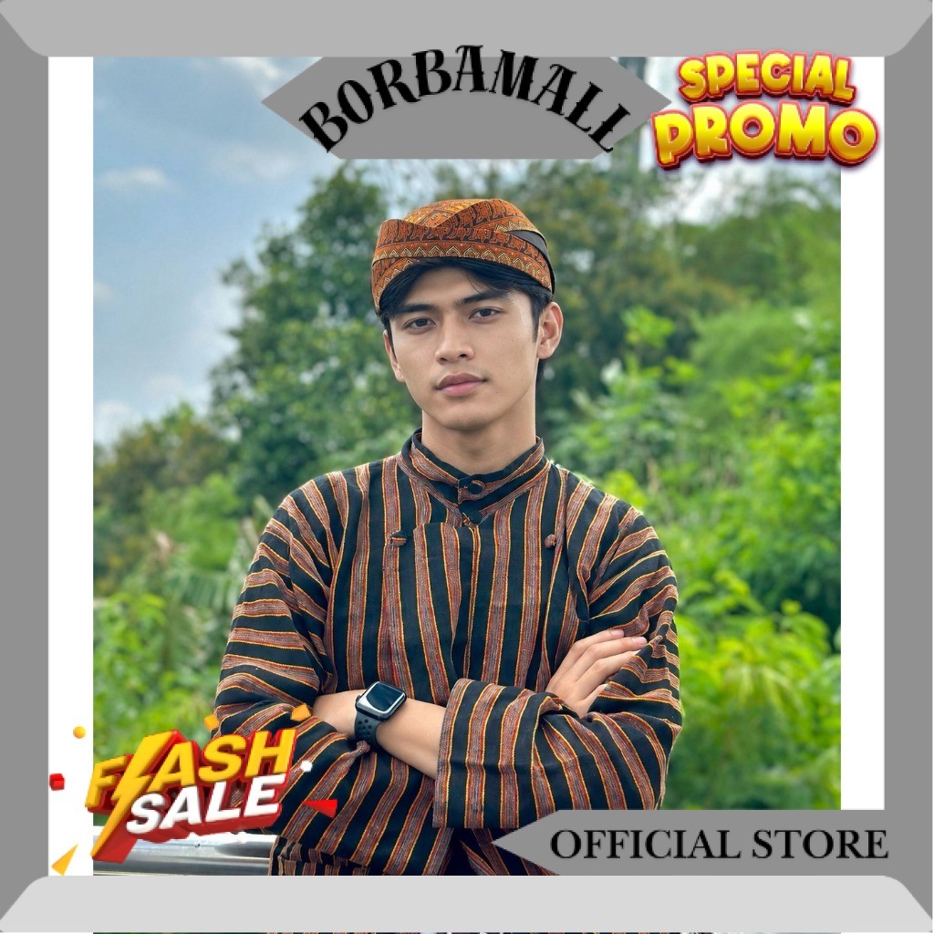 Baju Surjan Lurik Pria Dewasa Premium - Bonus Blangkon Solo / Jogja GS