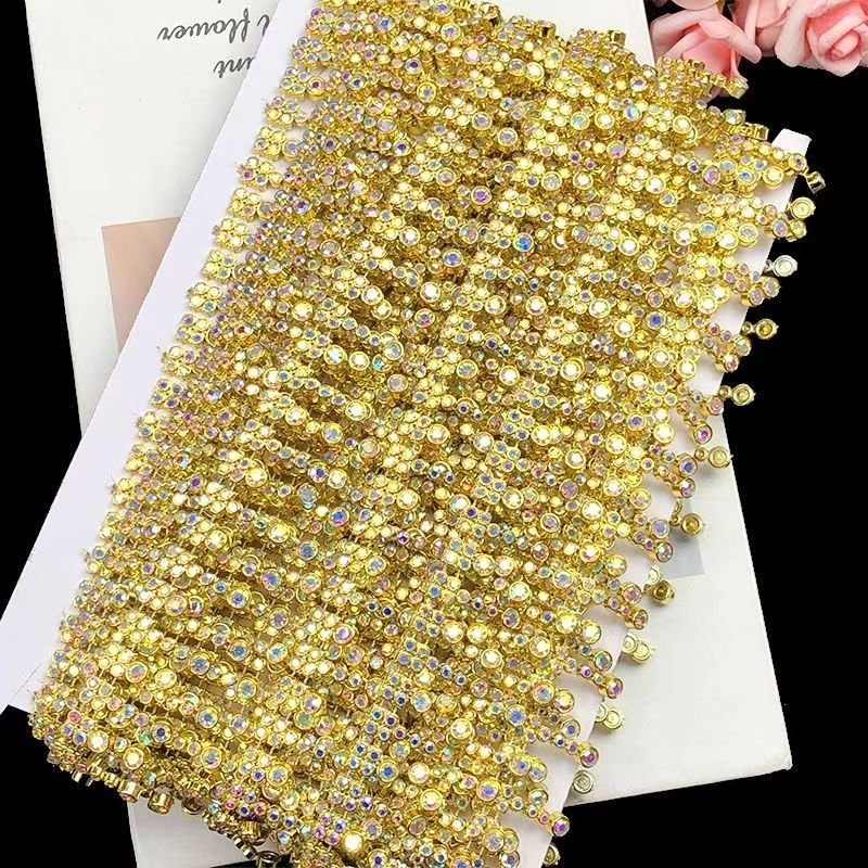 9 Meter  Payet Bordir Renda Berlian Kristal Plastik Emas Pelangi Silver Pelangi