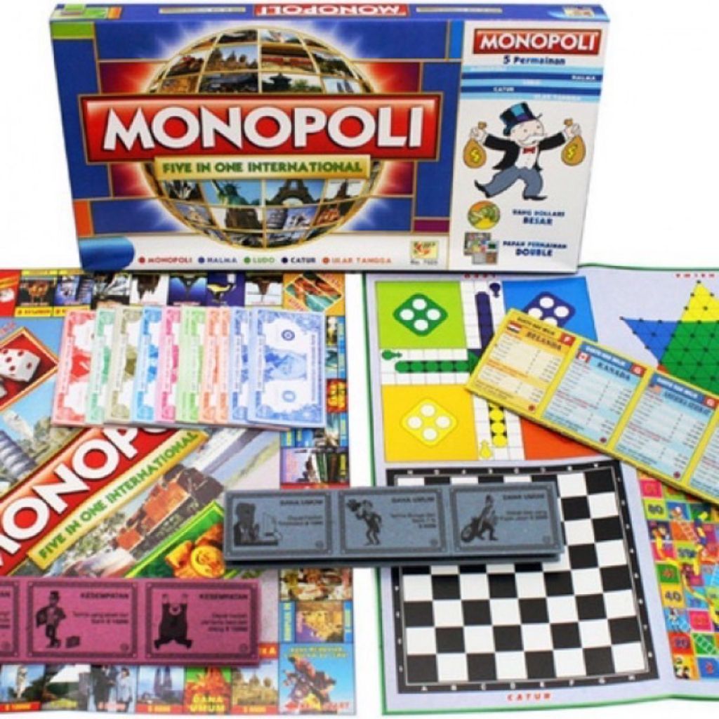 Mainan Monopoli Untuk Kebersamaan 5 in 1 Permainan Kartu Uang Dolar Untuk Bersama