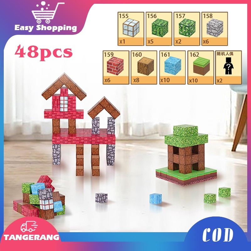 48pcs Magnetic Block Minecraft Magnetic Building Blocks Mainan Minecraft Magnetic Blocks