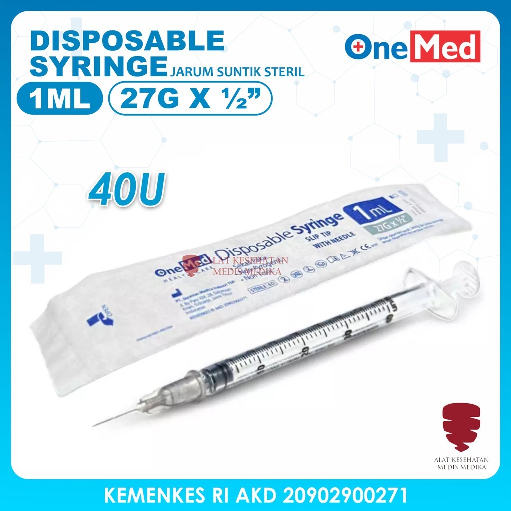 Disposable Syringe 1ml 40U isi 100 Spuit Sterile Jarum Suntik Steril Slip Tip with Needle Insulin 1 