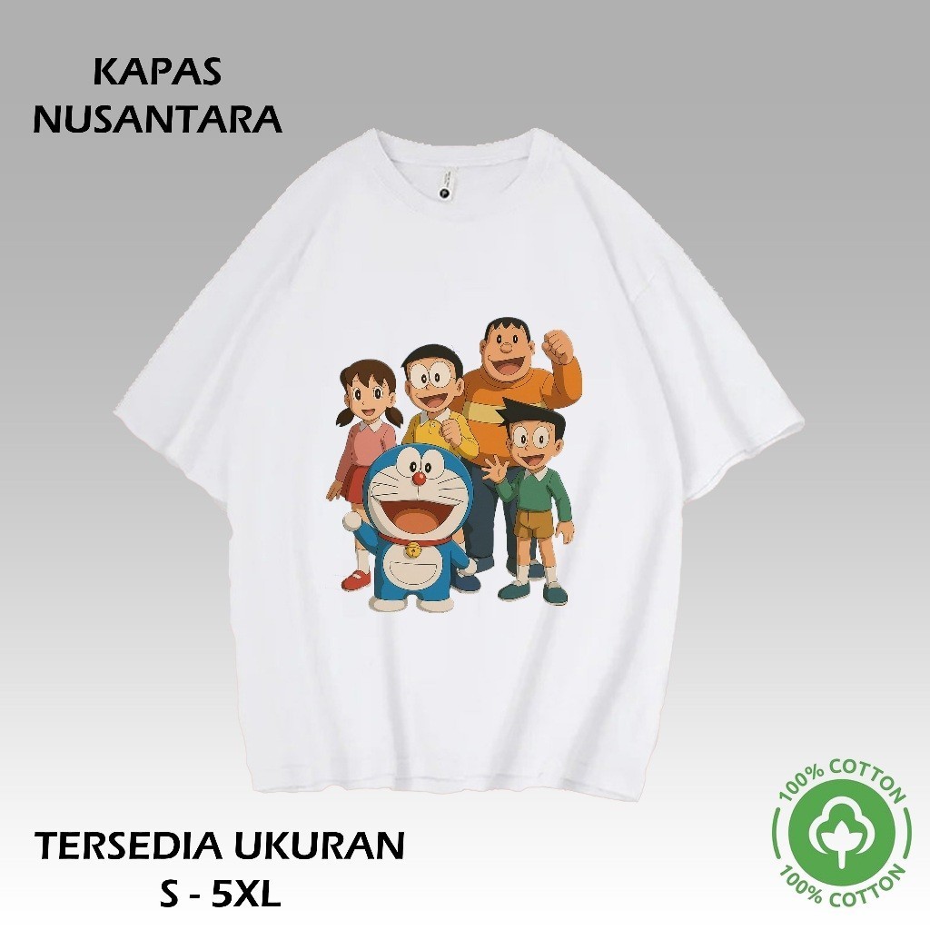 Baju Kaos Oversize Doraemon and Nobita Kawan Kawan Kaos Premium 100% Cotton #KN147