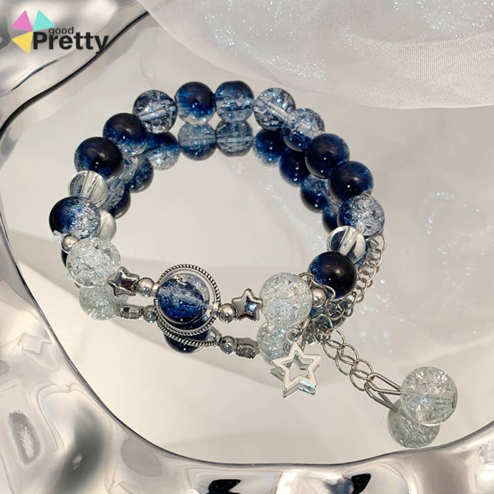 COD Gelang Manik-manik Wanita Bintang Kaca Biru Kristal Gelang Rumbai Premium Ins Gelang Kristal Ser
