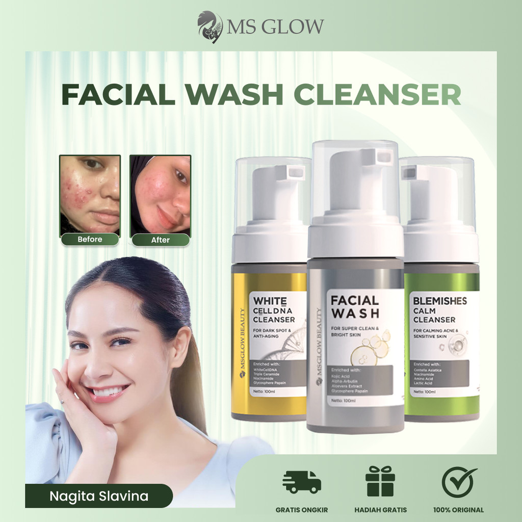 MS GLOW BEAUTY ALL FACIAL WASH CLEANSER BLEMISH WITH CELL DNA GLOWING ORIGINAL GRATIS ONGKIR COD
