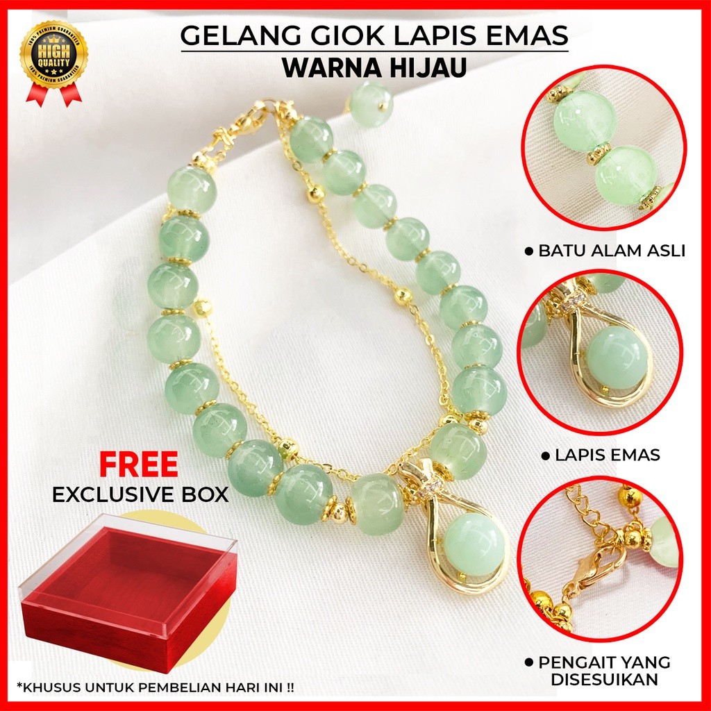 Gelang Giok Bola Hijau Titanium Simple | Aksesoris Gelang | Gelang Giok Asli China