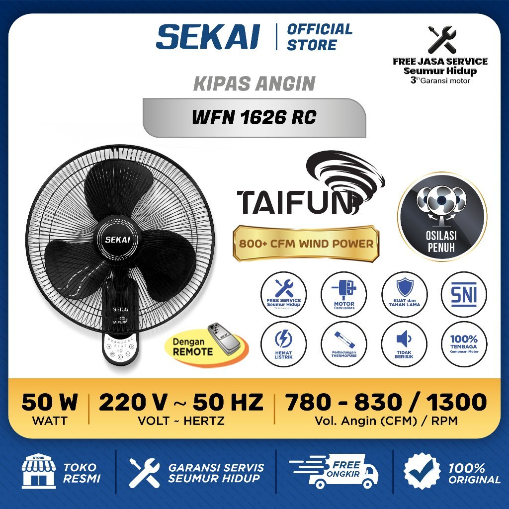 (marisela83.jaya) SEKAI Kipas Angin Dinding / Wall Fan Tornado 16 Inch Taifun Series & Eco Series  -