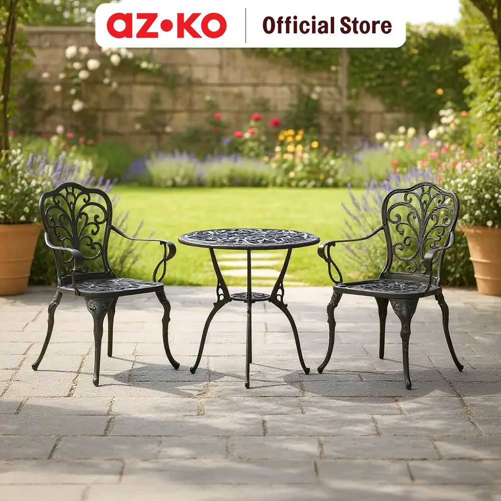 AZKO Soleil Terrace Set Kursi & Meja Teras - Hitam Balcony Table Chair Furniture Outdoor Serbaguna F