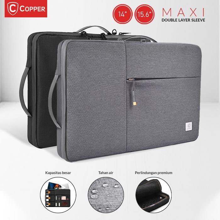 Elegance id COPPER Maxi Double Layer Sleeve 14" & 15.6"/Tas Laptop Maxi Waterproof - 14", Hitam