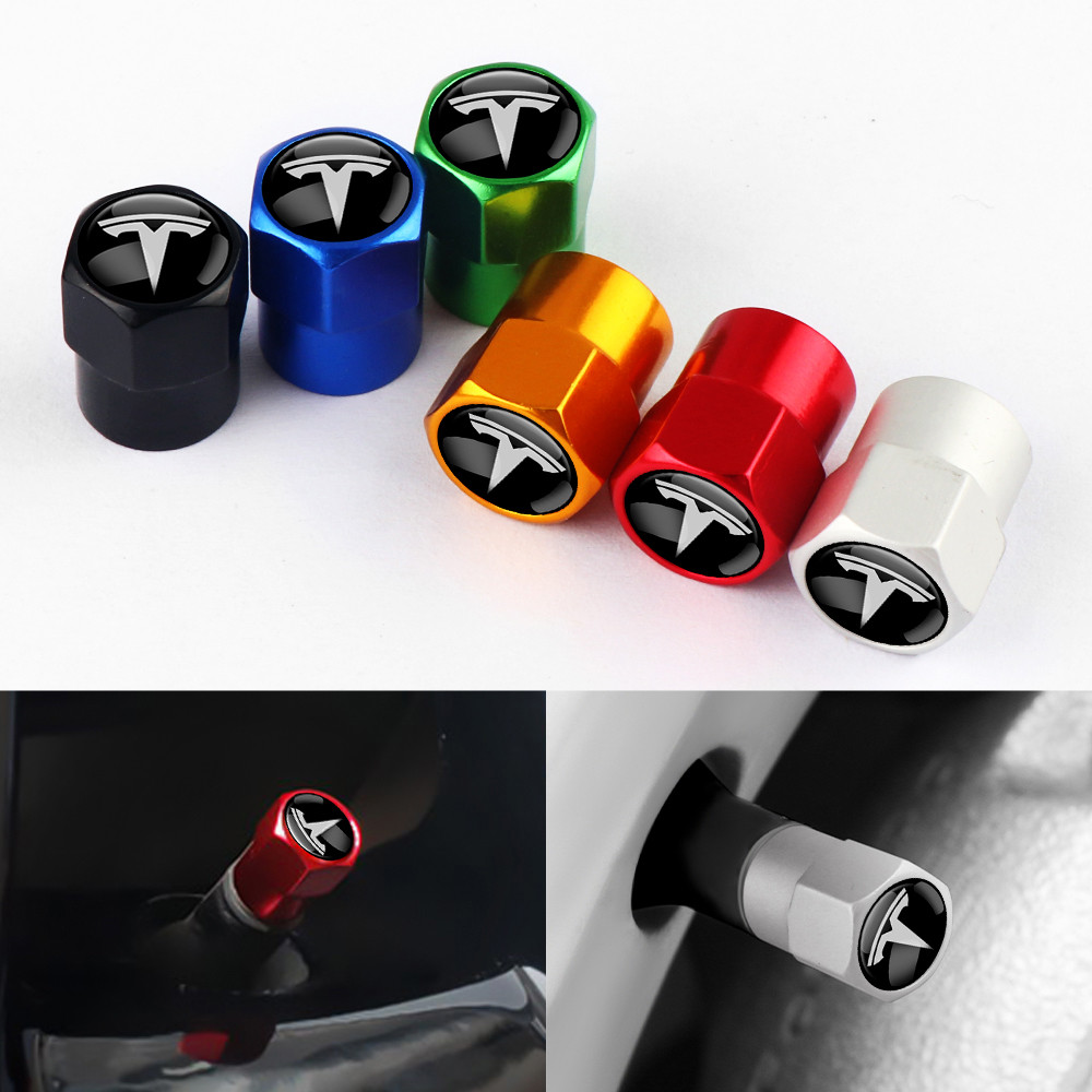4Pcs Car Wheel Tire Valve Caps Cover Car Wheel Tire Stem Air Valve Caps for Tesla Model 3 Model S Mo