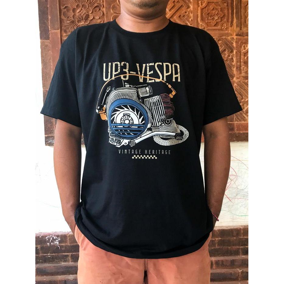 (COD) Kaos Vespa Scooter, MESIN, Sablon DTF, Hitam - S