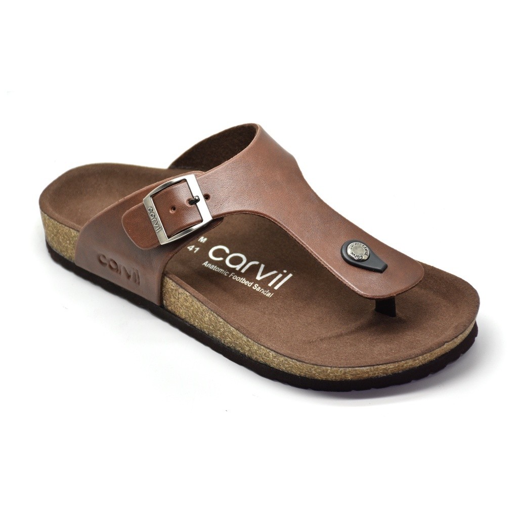 AURESTORE Sandal Carvil Jepit Sandal Pria Original Bahan Kulit Warna Hitam Tan Dan Cokelat
