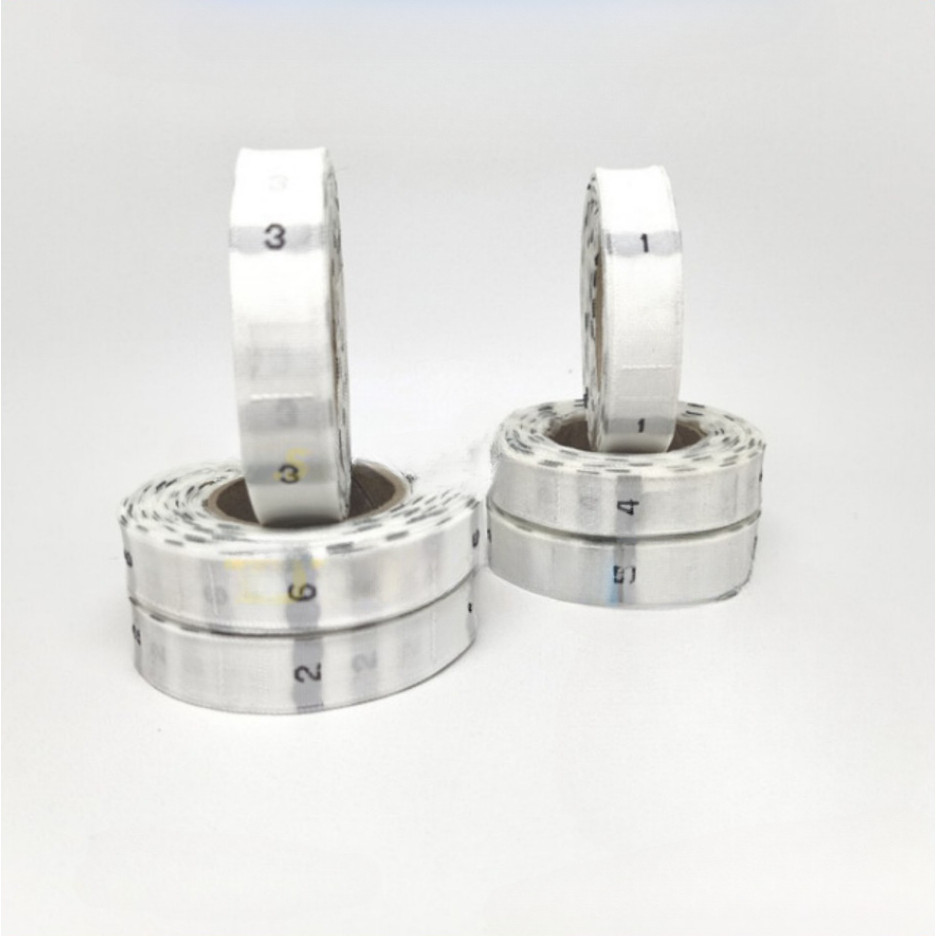 [500-PCS] Label Size Bordir Angka Tag Ukuran Baju, Pakaian, Konveksi, Pita Woven Warna Putih