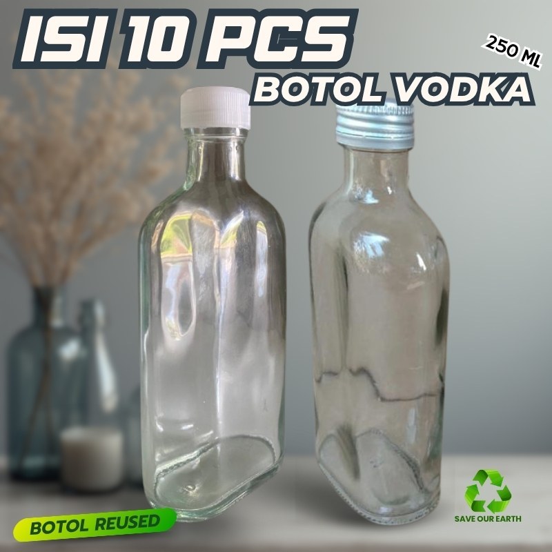 Botol Kaca Gepeng 250ml Bening Vodka Mansion Madu Kopi Susu Mensen Flat Bottle Barang rekondisi Beka