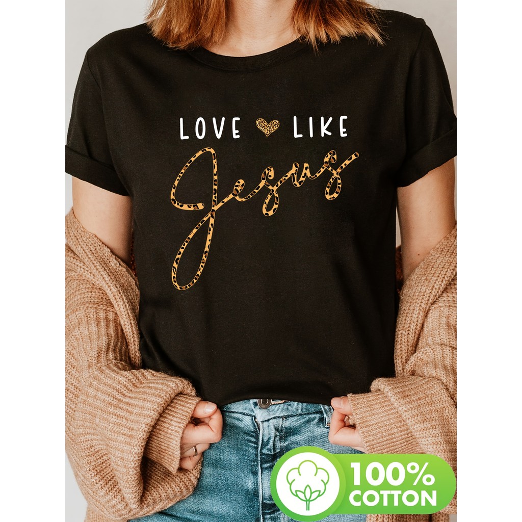 Women'S Inspirational T Shirt "Love Like Jesus" Golden Print Short Sleeve Crew Neck Casual Top Regul