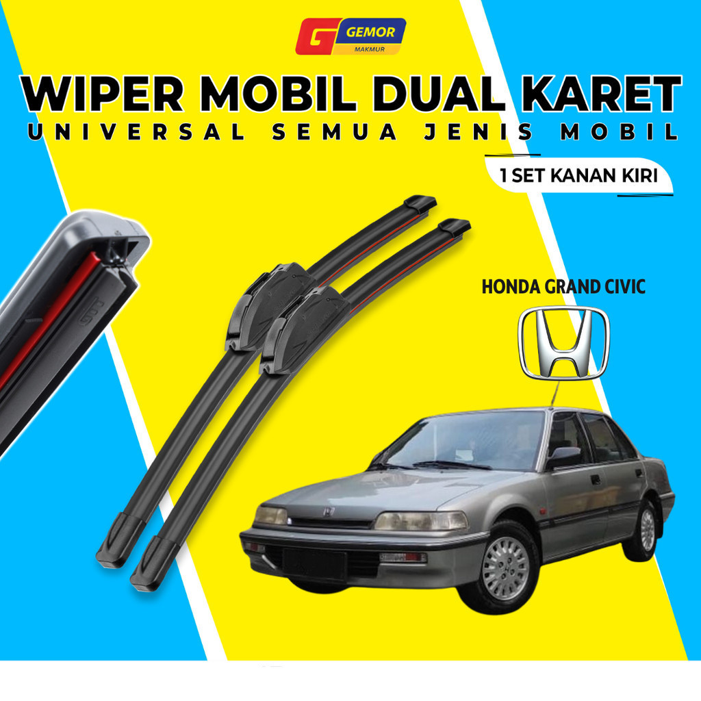 Wiper Blade Honda Grand Civic Double Karet Pembersih Kaca Depan Mobil 1 Set Kiri dan Kanan
