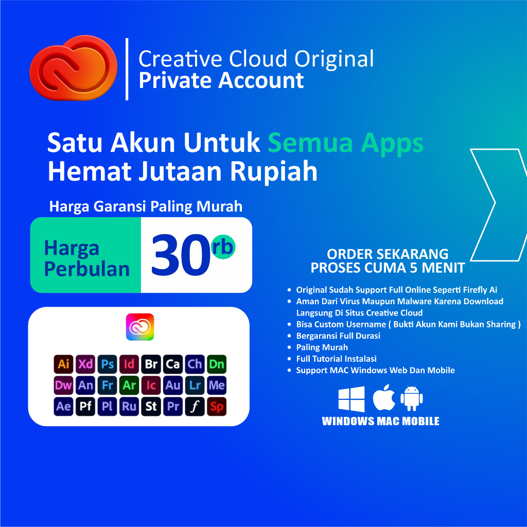 Langganan 1 Bulan Adobe Creative Cloud Original Apps ( Mendukung Ai Firefly Web Dan Photoshop )