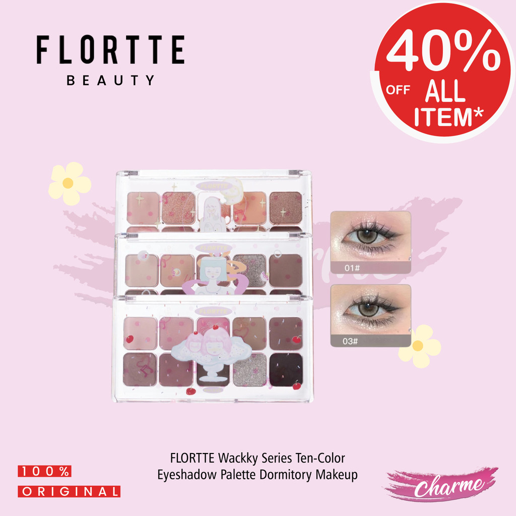 (READY & ORI) Flortte Wackky Series Ten-Color Eyeshadow Palette Dormitory Makeup Pewarna Kelopak Mat