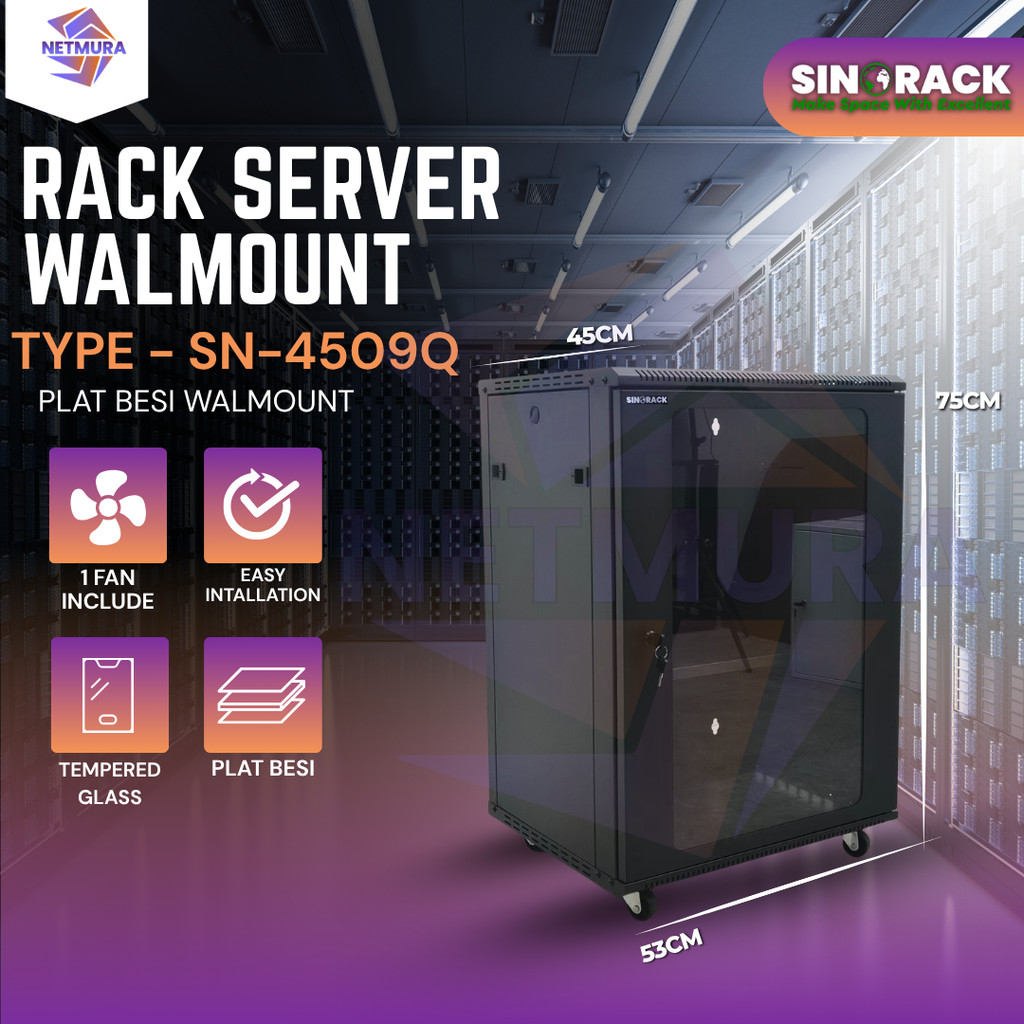 Sinorack Wall Mount Rack Server 15U Hitam Elegan