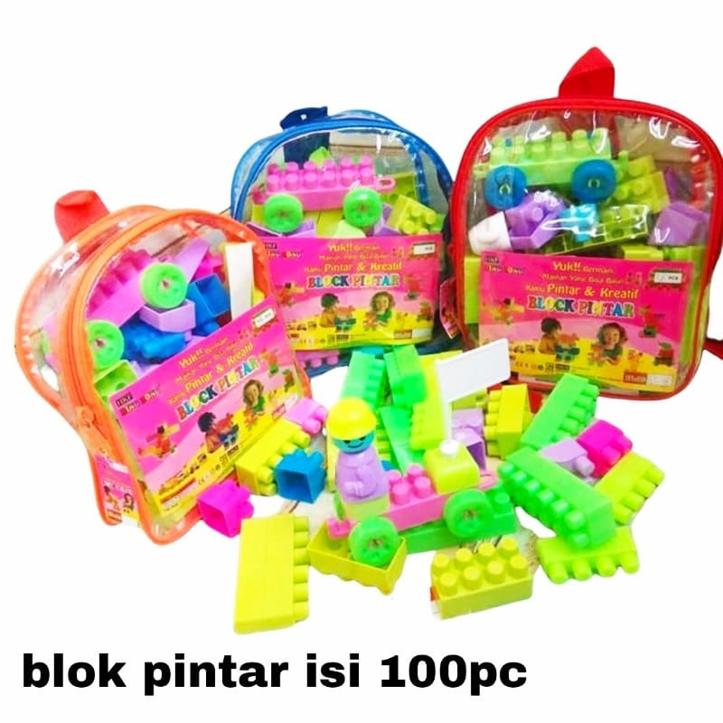 [ DT ] Mainan Anak Block Pintar DIY Building Balok Block Susun Puzzle Dengan Tas Besar Hanlo 100pcs