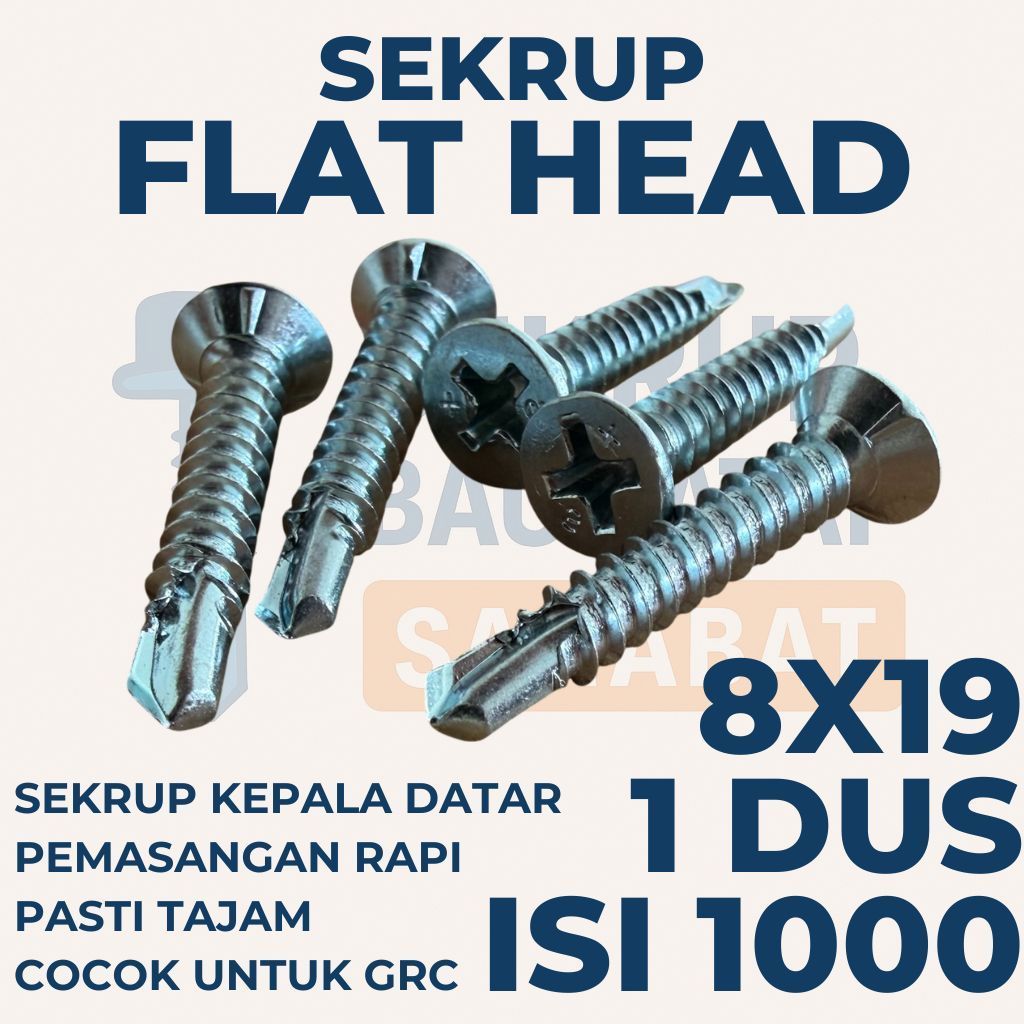 TERNASTORE SEKRUP FLAT HEAD 1.9CM 8X19 (1 DUS ISI 1000 PCS) - SDS FH / SEKRUP GRC / Sekrup Plafon / 