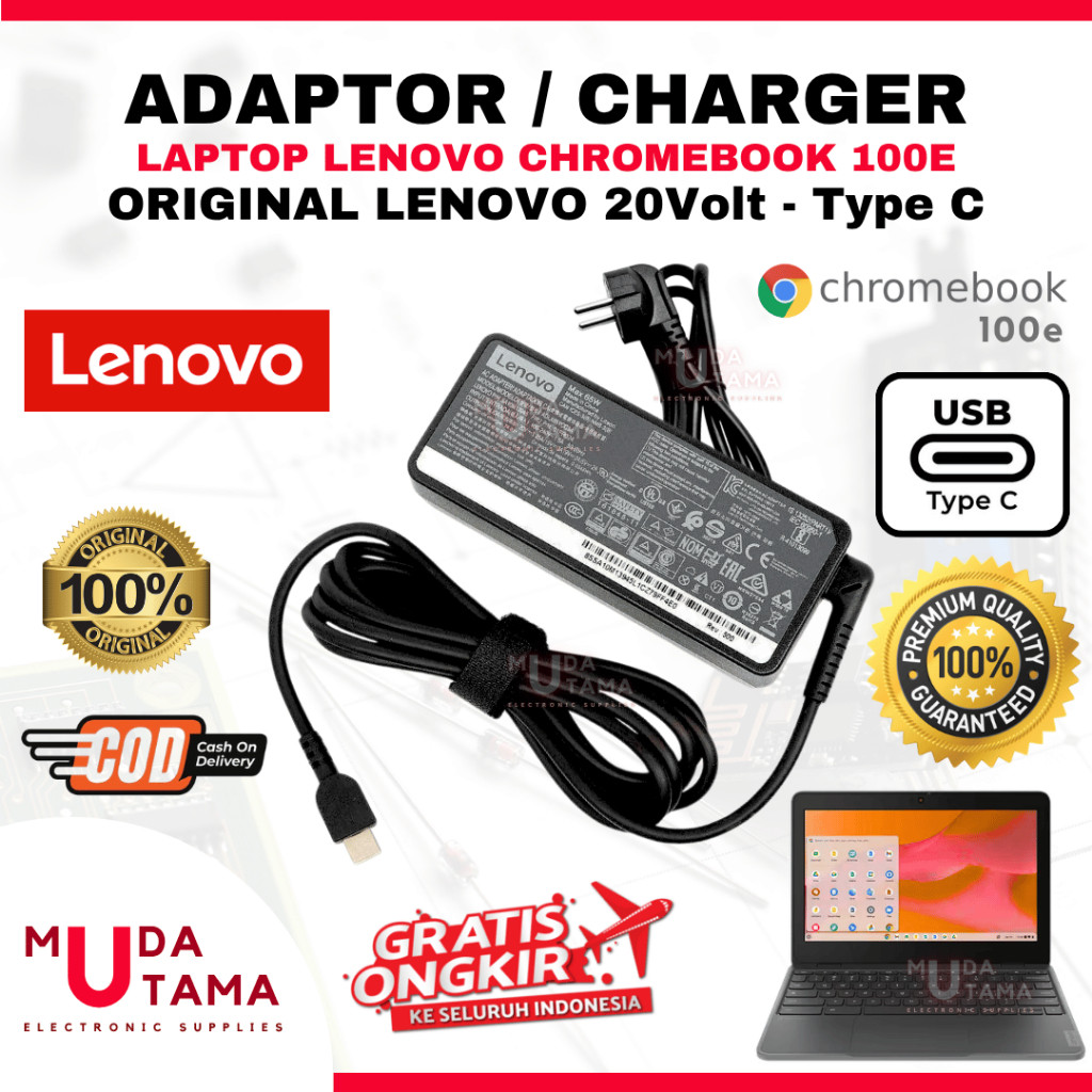 Adaptor Charger Laptop LENOVO 100E Chromebook Type C Original - Adaptor Laptop LENOVO 100E Chromeboo