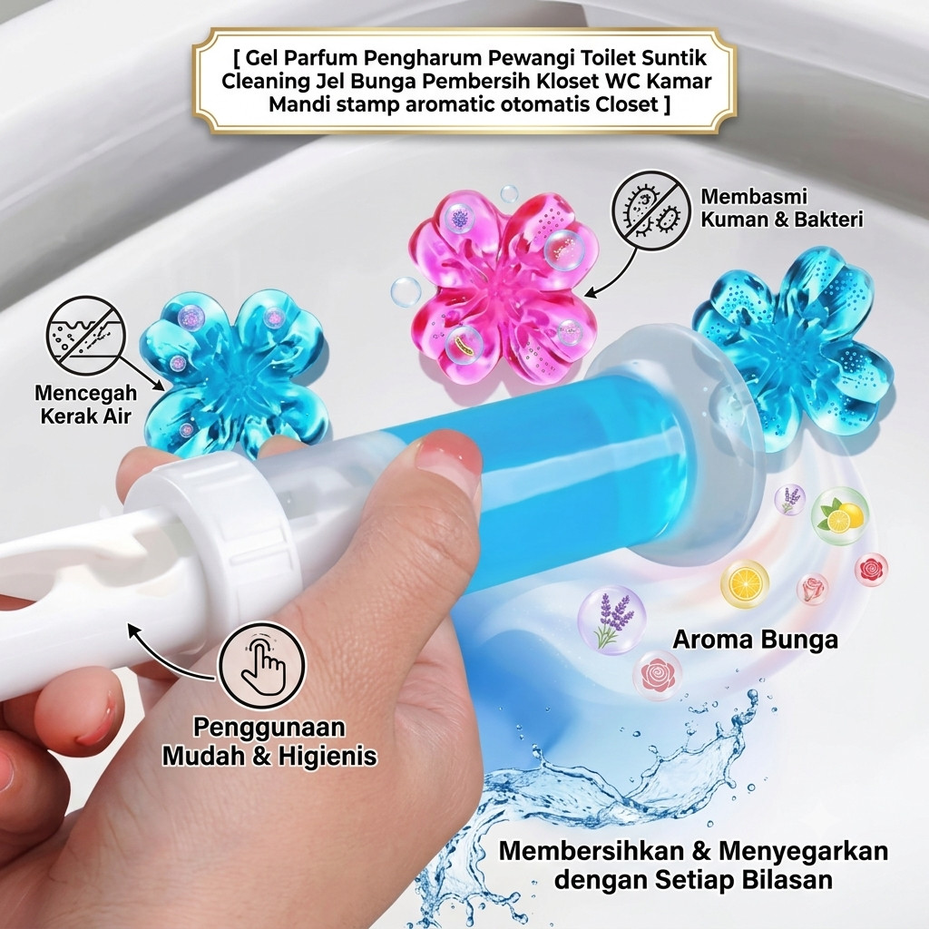 Gel Parfum Pengharum Pewangi Toilet Suntik Cleaning Jel Bunga Pembersih Kloset WC Kamar Mandi stamp aromatic otomatis Closet Pembersih Toilet Deodoran Gel Bunga Penyegar Udara Deodoran Toilet Aromatik Tahan Lama Pengharum Alat Pembersih Kotoran