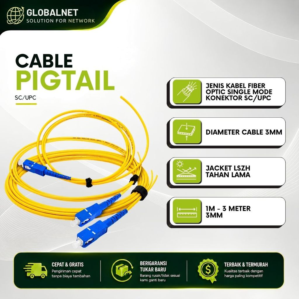 Pigtail SC UPC 3mm Pigtail SC UPC panjang 1 Meter