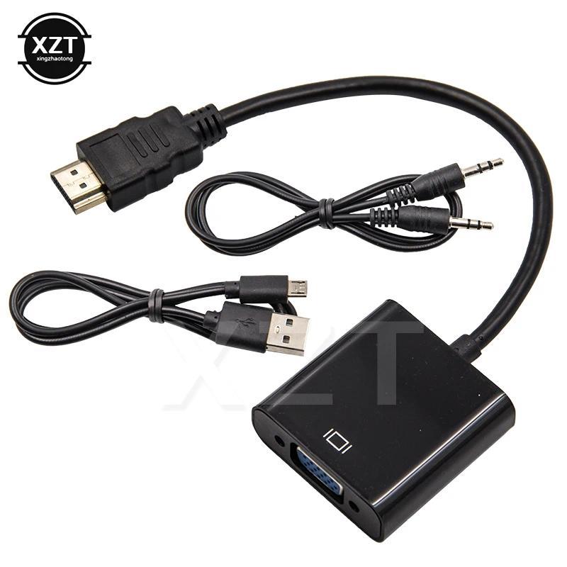 Kabel Adaptor HDMI ke VGA, Konverter Male ke Female 1080P, Kabel VGA Jack 3.5 AUX, Daya USB untuk PC