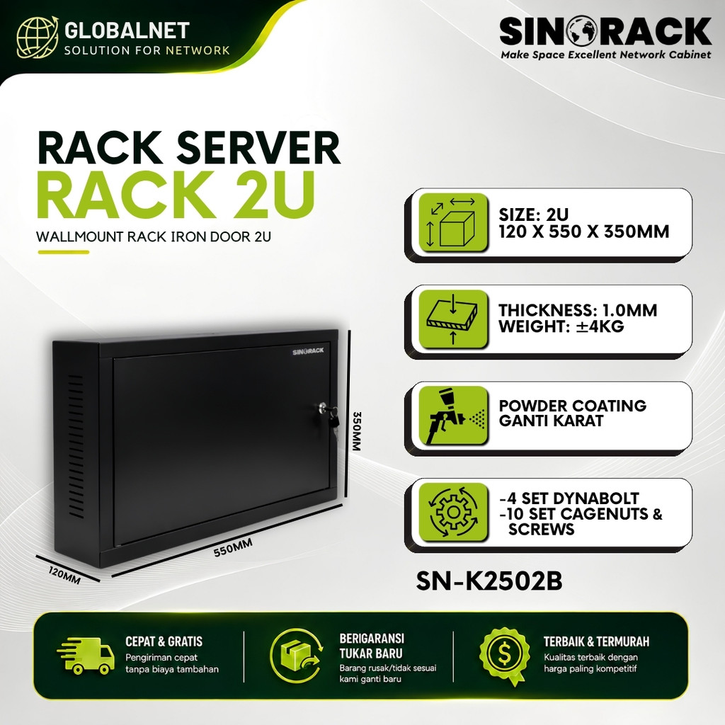 RAK SERVER 2U HITAM SERIES Wallmount Rack Server 2U SINORACK  Mini Series 120x550x350mm