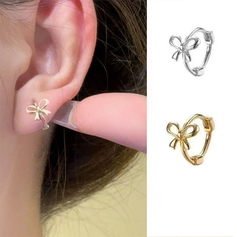 Jewelry Anting Hoop Titanium Korea Panjang Anting Kupu Kupu Anti Karat Lapis Emas Anting Wanita Dewa