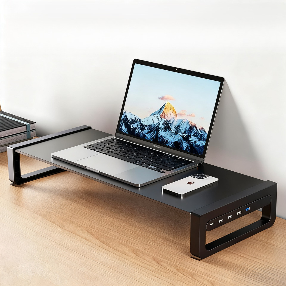 Laptop Stand Alloy Frame 4 USB Port PC Monitor Stand Monitor Laptop Monitor Stand With USB 3.0 Fast 