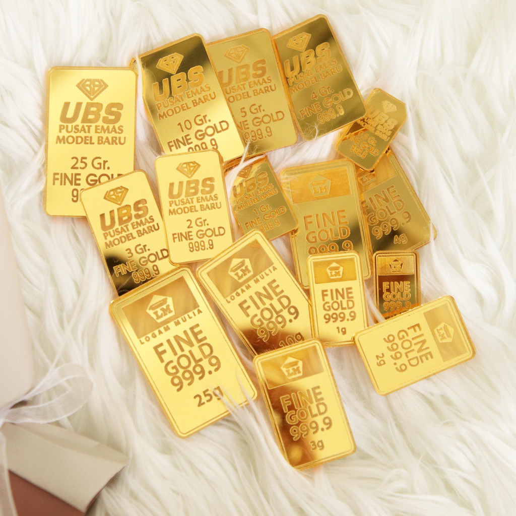 (READY STOK) Replika LM UBS logam mulia emas akrilik aksesoris mahar seserahan gold 0.5gr - 25gr REP