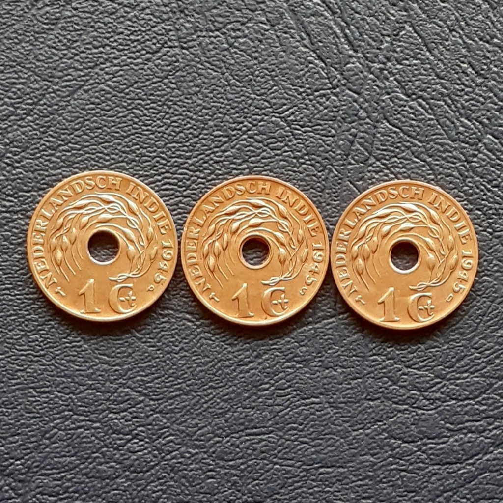 (READY STOK) Uang kuno koin 1 Cent Nederlandsch Indie tahun set tahun 1945 (seri S P dan D) (TERLARI