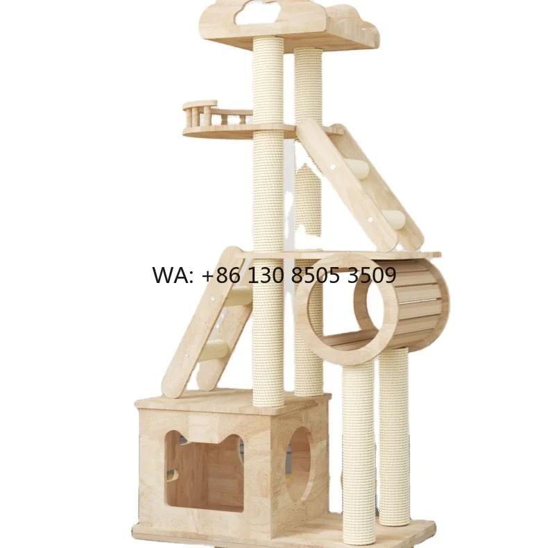 Wholesale Luxury Cat Tree Tower Cat Climbing Frame Modern Wood Furniture Cat Scratcher Post