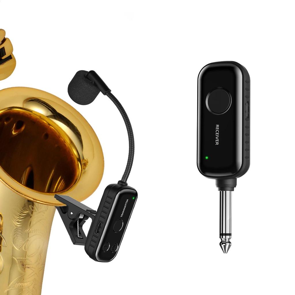 2.4G Wireless Saxophone Microphone, Clip-on Instrument Microphone Wireless Transmitter & Receiver fo