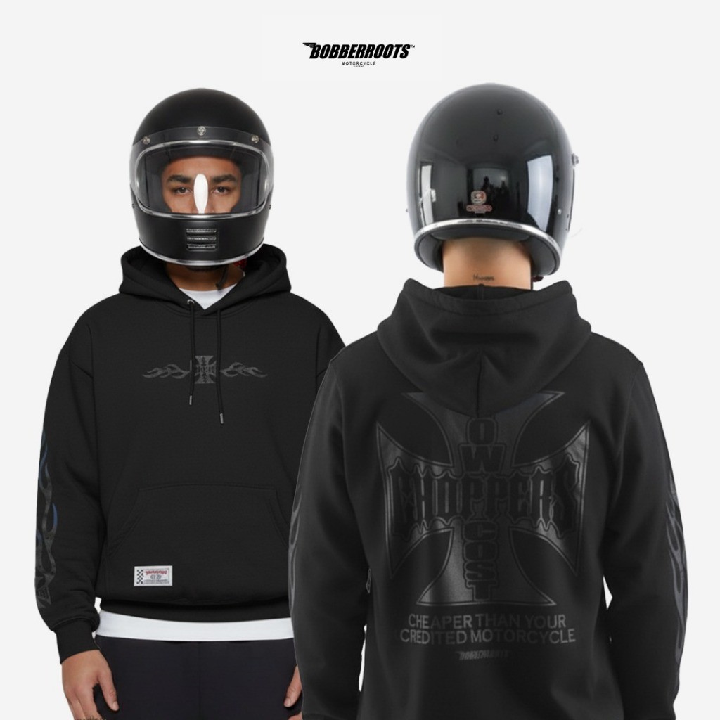 Sweater Hoodie BobberRoots  - Lowcost Choppers Black/Grey-  Cotton Fleece 300gsm