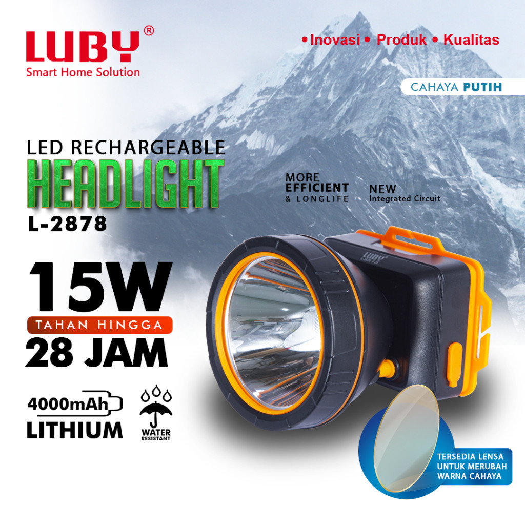 Headlamp Luby Senter Kepala Tahan Air 15 Watt Rechargeable L 2878