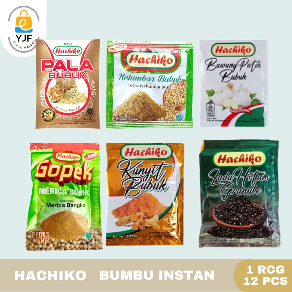 Hachiko Bumbu Instan Sachet - 1RCG/12PCS / Bumbu Masak / Pala Bubuk / Ketumbar / Lada Hitam Granule 